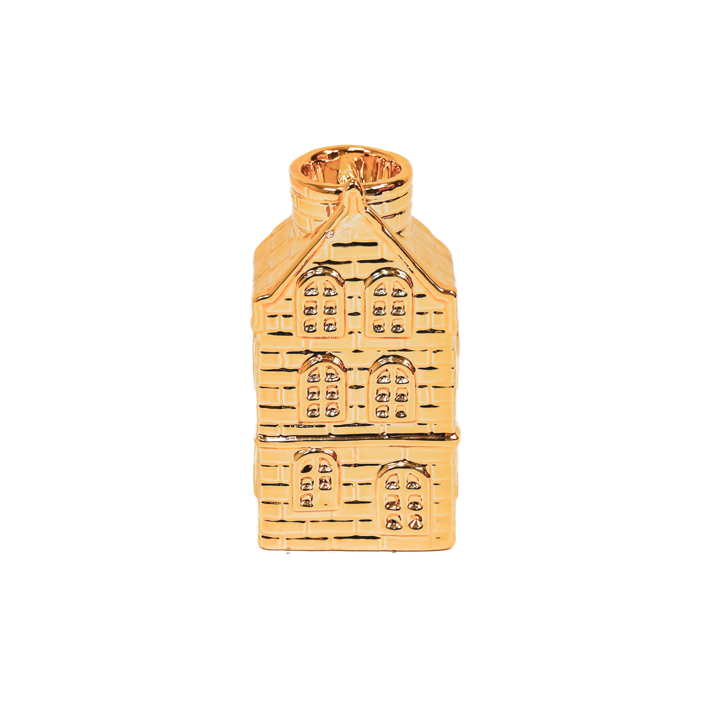Gouden Keramiek Huisje – Kaarshouder – 11 cm