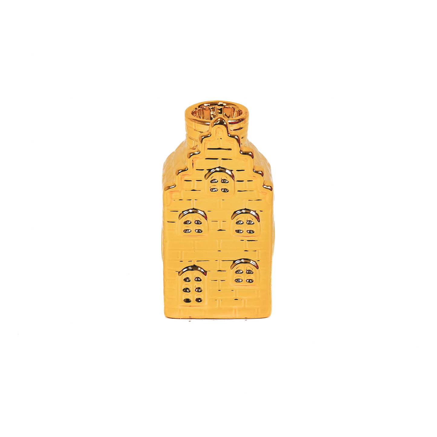Gouden Keramiek Huisje – Kaarsenhouder – 11 cm