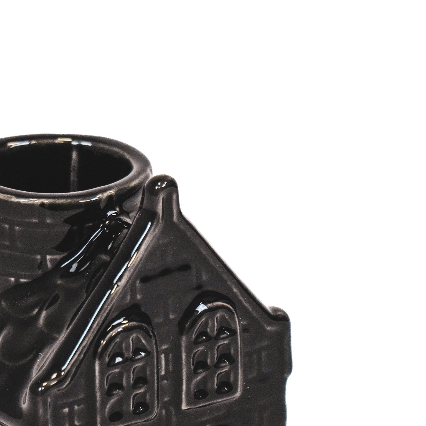 Zwart Keramiek Huisje – Kaarshouder – 11 cm