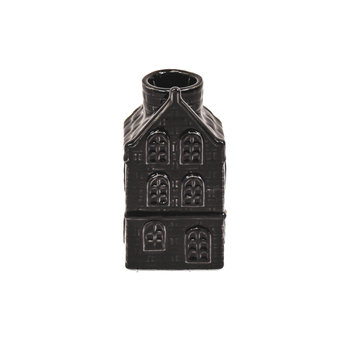 Zwart Keramiek Huisje – Kaarshouder – 11 cm