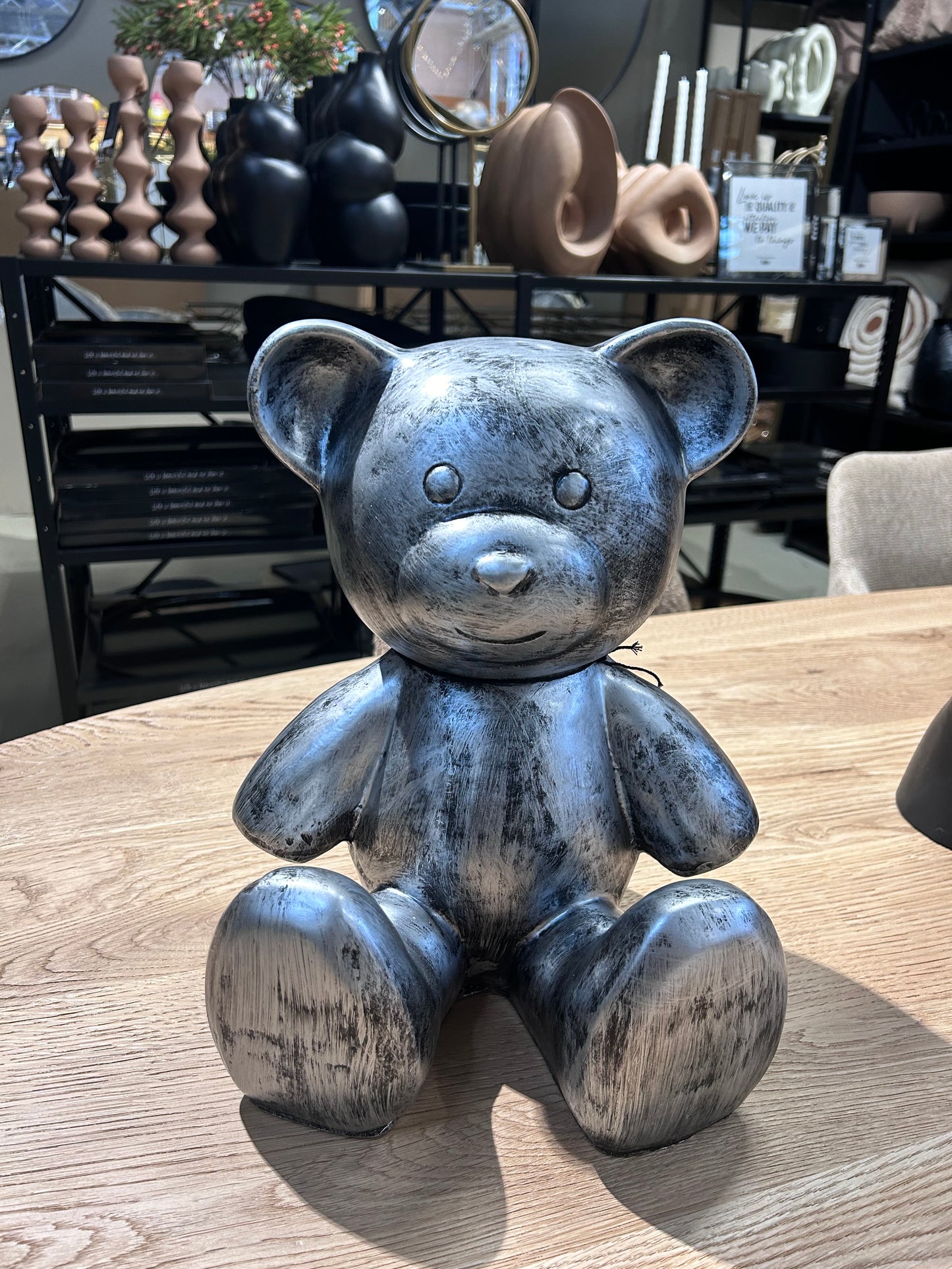 Groot zilvergrijs Popart teddybeer beeld 26x16x34 cm