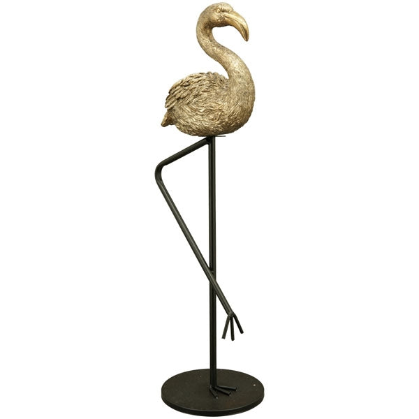 Gouden Flamingo Beeld op Zwarte Poot – 70 cm