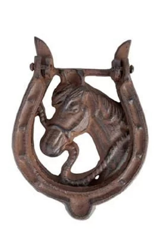 Gietijzeren deurklopper hoefijzer met paardenhoofd – rustiek Esschert Design