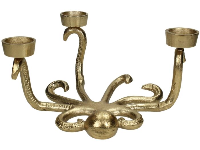 Gouden Octopus Waxinelichthouder – 3 Mini Theelichtjes