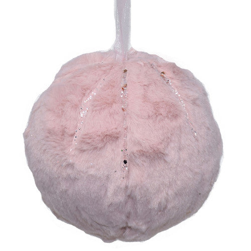 Roze pluche kerstbal – handgemaakte kerstdecoratie – 10 cm – Krokomingo