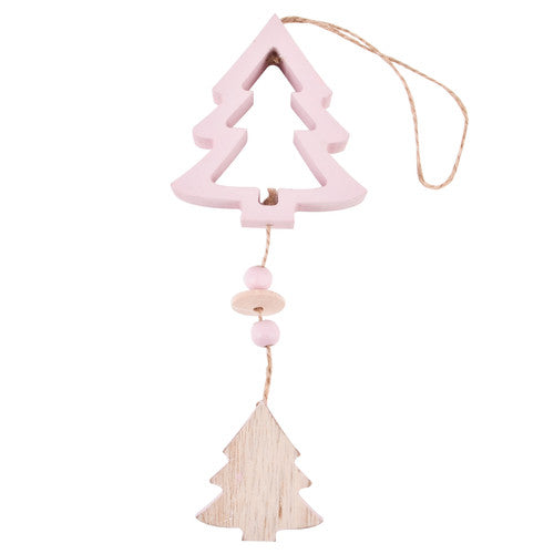 Weihnachtsbaum aus Holz zum Aufhängen, Rosa – 30 cm – Pusteblume
