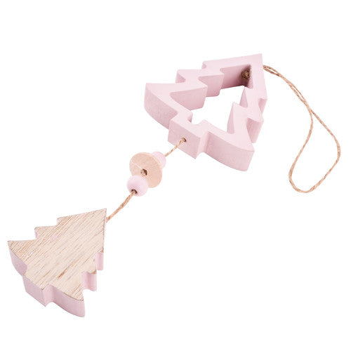 Weihnachtsbaum aus Holz zum Aufhängen, Rosa – 30 cm – Pusteblume