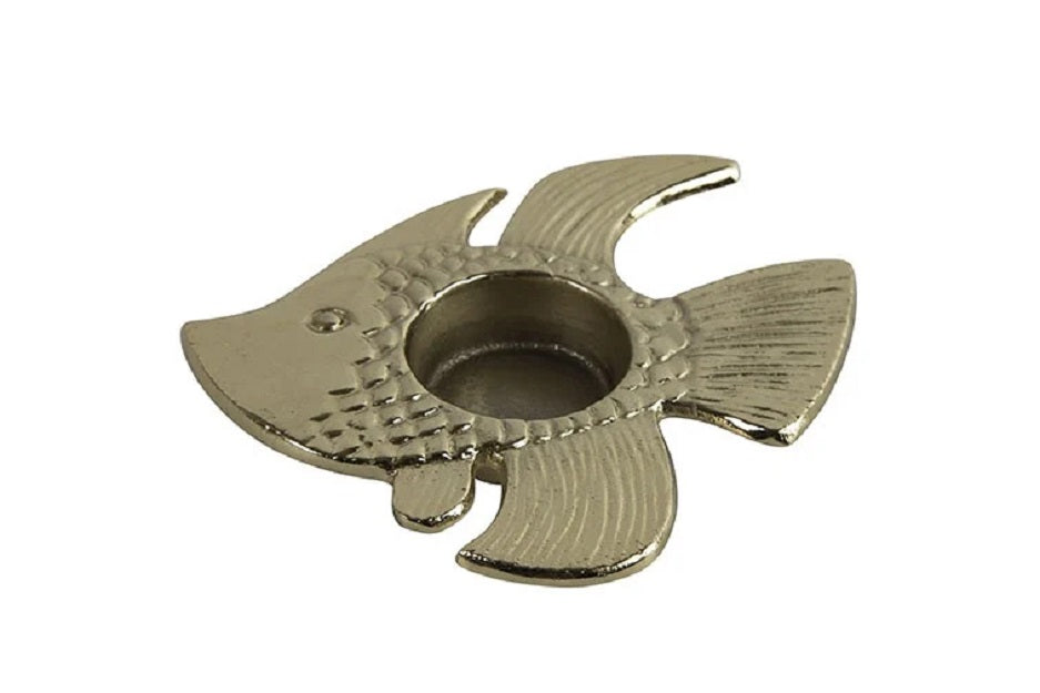 Gouden vis theelichthouder – maritieme kaarsenhouder van metaal