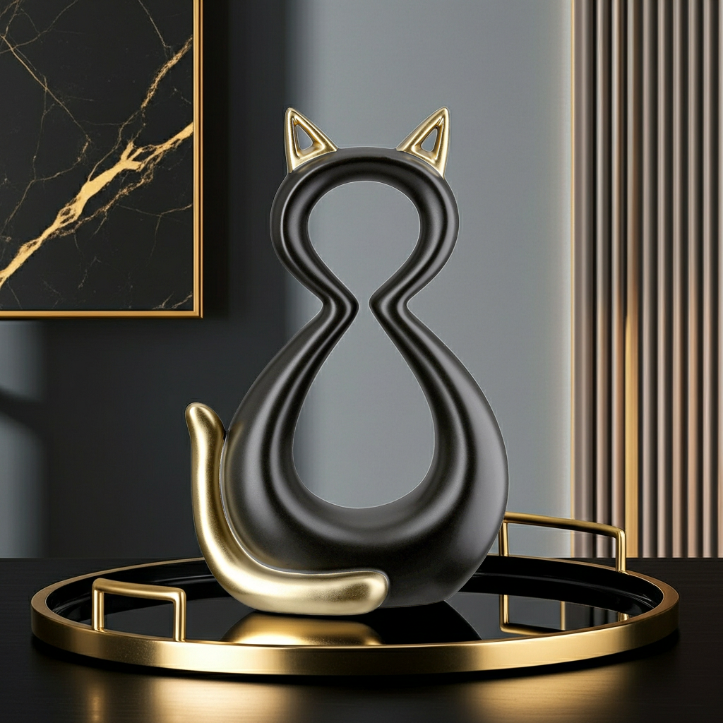 Artistiek Kattenbeeld – Zwart met Goud (2 Formaten)