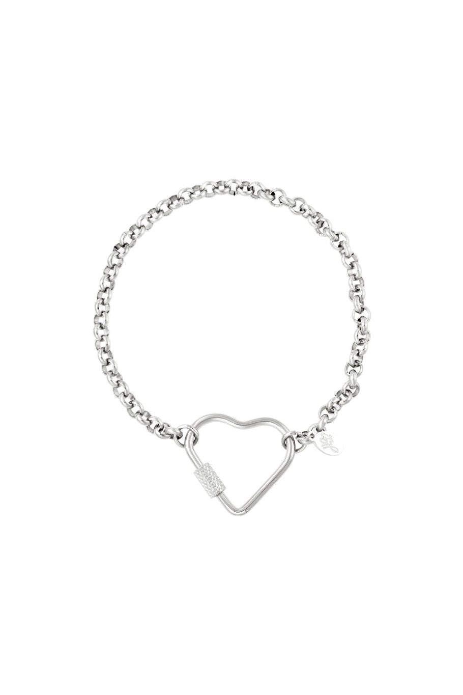 Zilveren schakelarmband met hartvormige sluiting – stainless steel damesarmband – Krokomingo