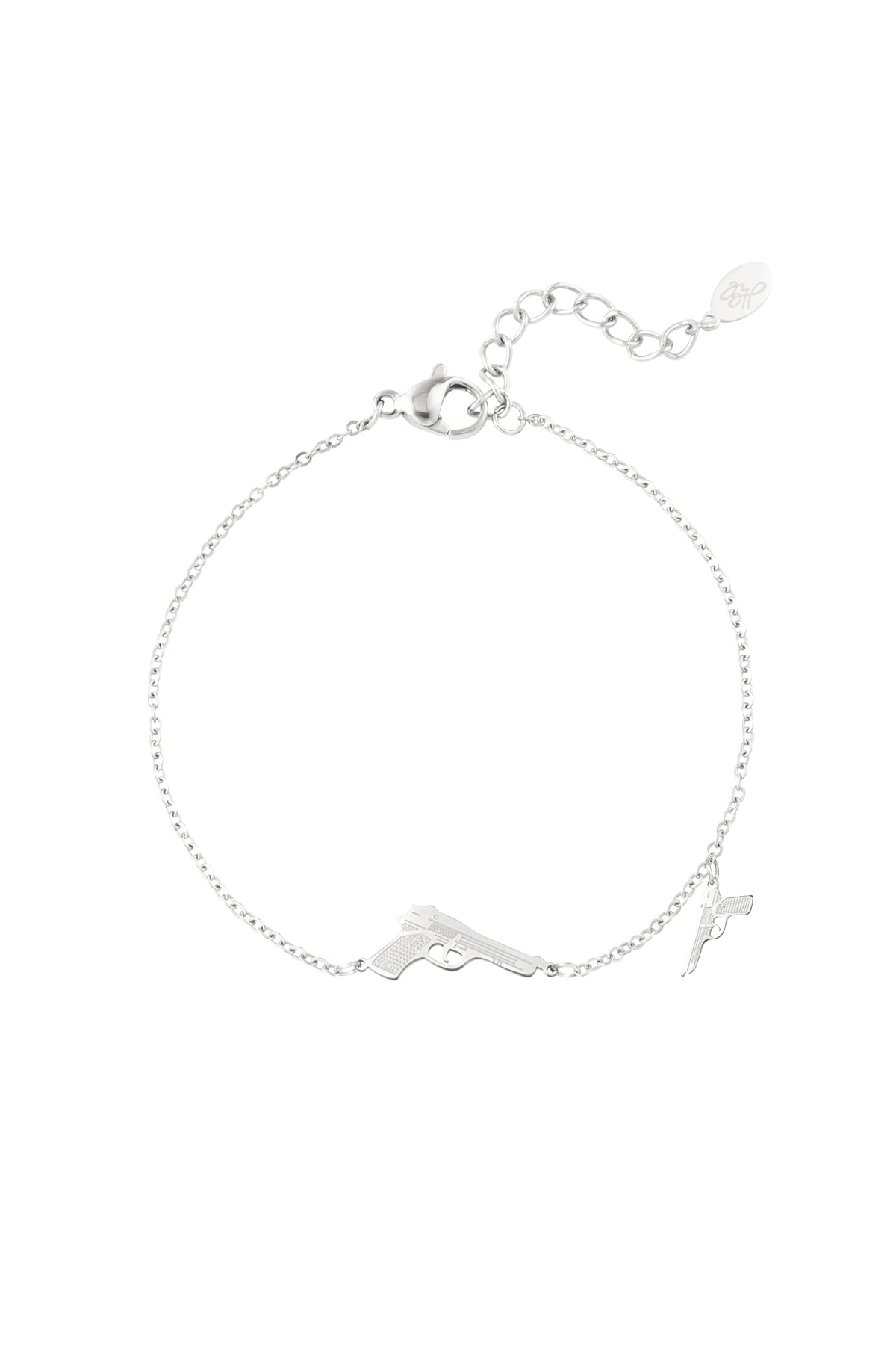 Zilveren stainless steel pistool armband – Krokomingo sieraden