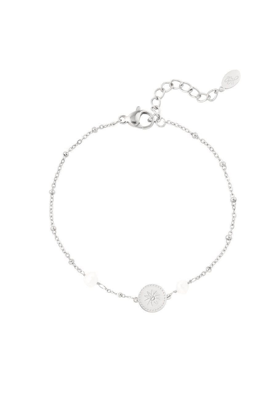 Zilveren armband met zonbedel en pareltjes – stainless steel damesarmband – Krokomingo
