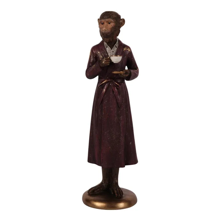 Aap Beeldje met Theekopje – Gentleman Decoratie – 27 cm – Dutch Style