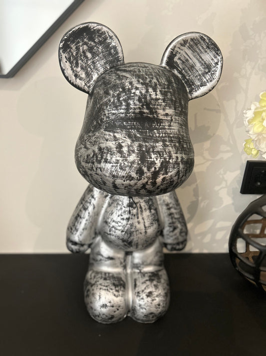 Zilvergrijs Popart teddybeer beeld 26x16x50 cm