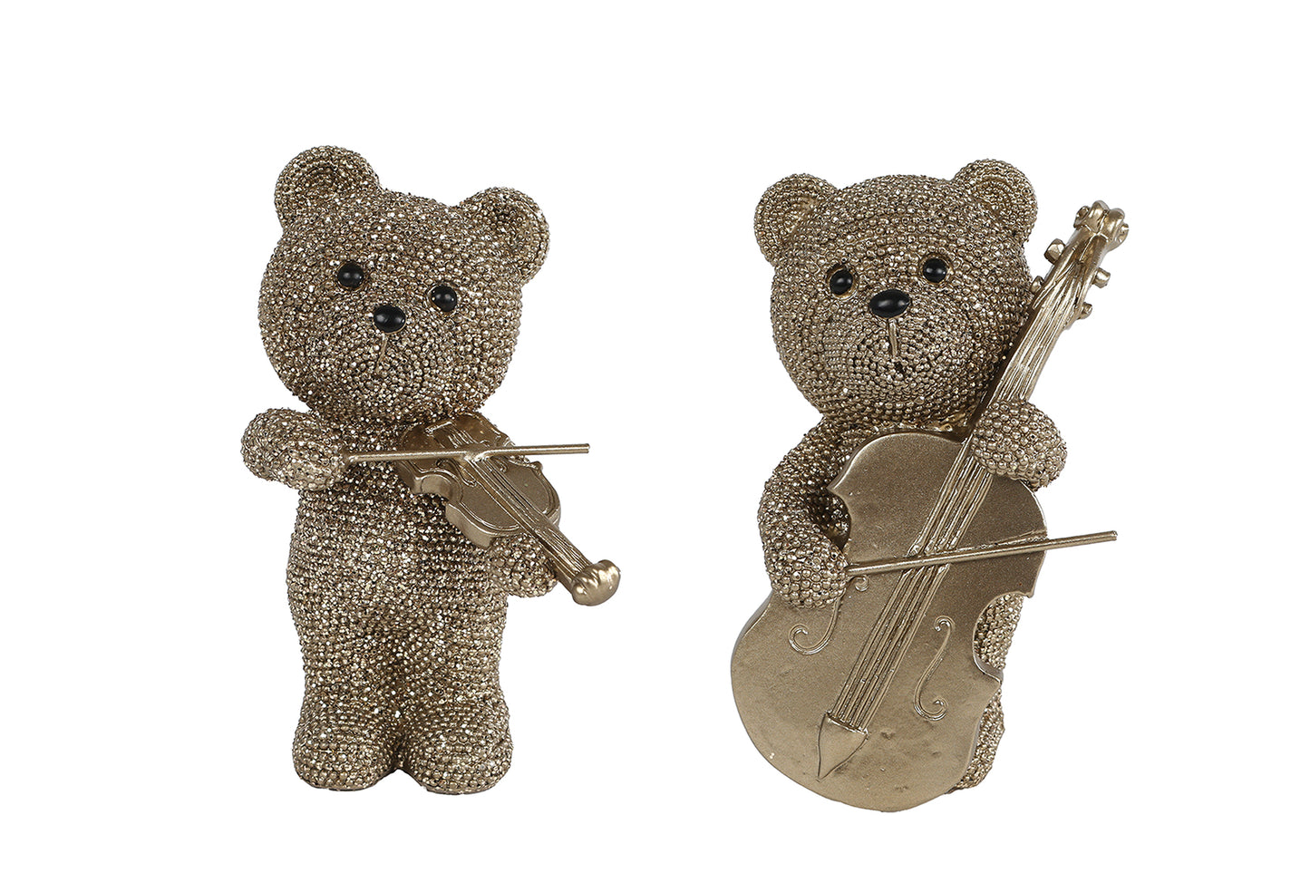 gouden teddybeer muzikant beeld viool cello luxe woondecoratie