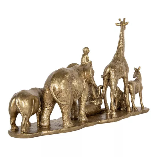 Goldene Wildtierstatue – Savannentierskulptur – 52 x 14 x 30 cm – Luxuriöse Tierdekoration