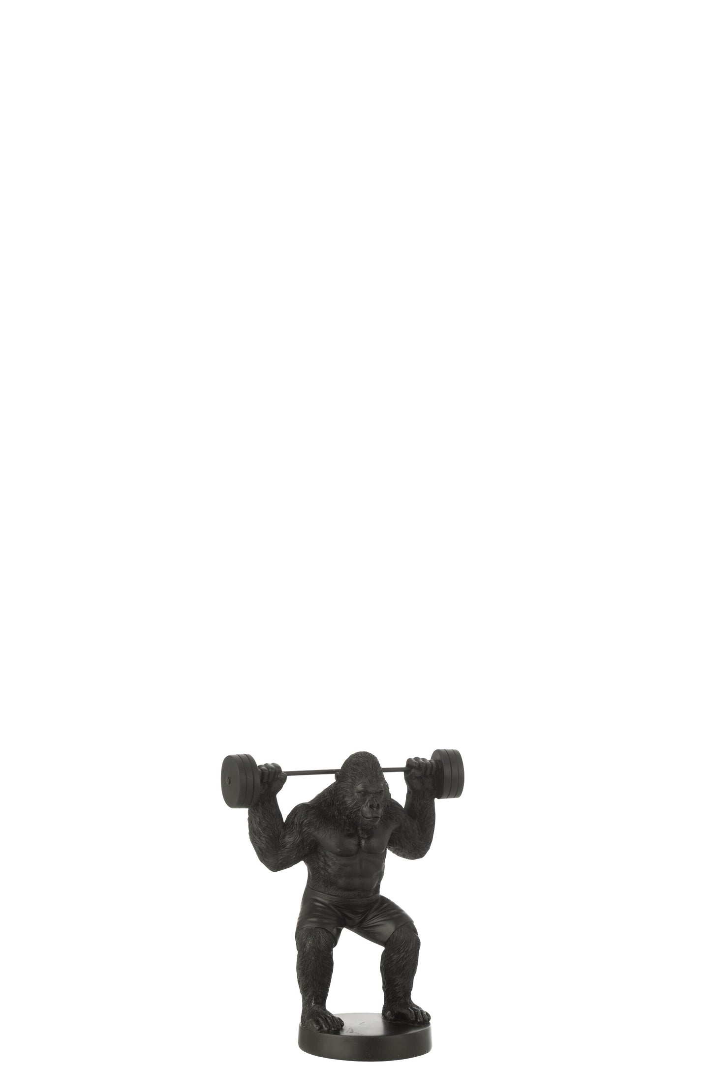 zwart gorilla bodybuilder beeld met halter – compact statement beeld 25,5 cm