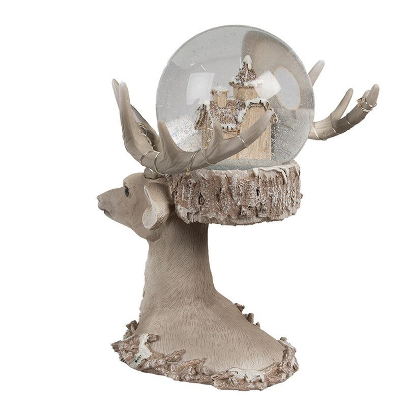 Hertenkop met Sneeuwbol en LED – Kerstdecoratie (23 cm)
