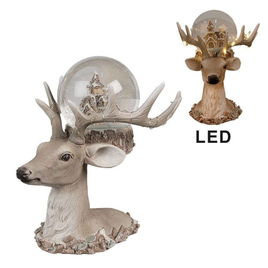 Hertenkop met Sneeuwbol en LED – Kerstdecoratie (23 cm)