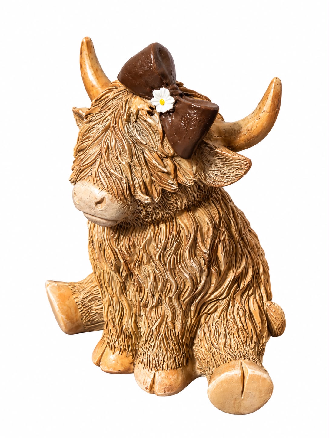 Scottish Highland Cow with Bow – Cute Figurine – 11 cm