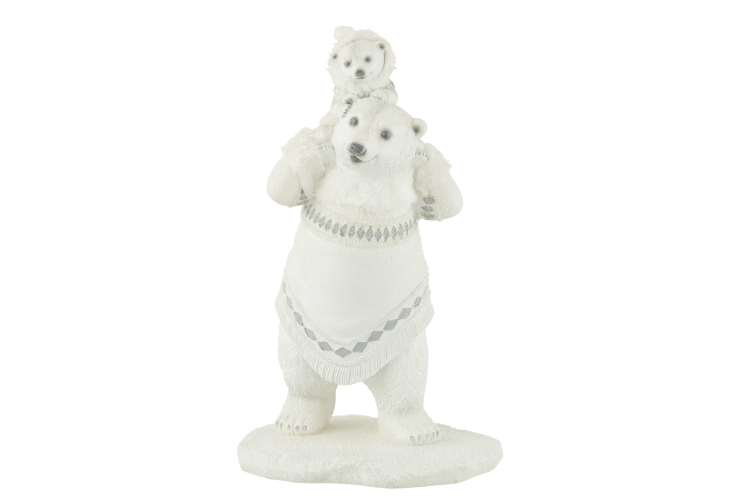 Beeld van ijsberenmoeder met baby op schouders – winterdecoratie – 31 cm hoog – J-line