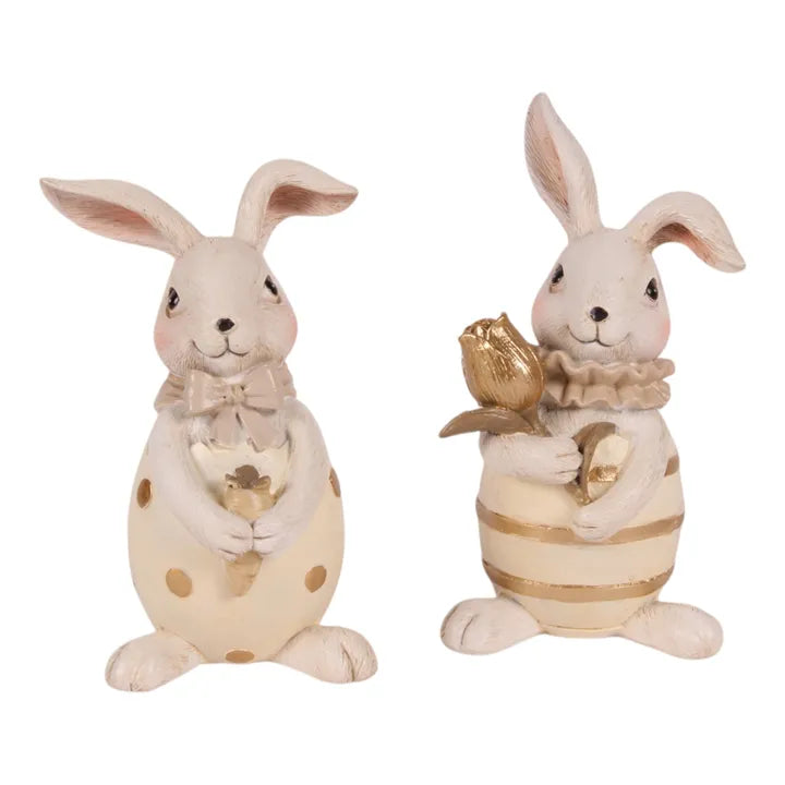 Paashaas in Ei – Tulp of Wortel – Wit & Goud – Dutch Style – 13/14 cm