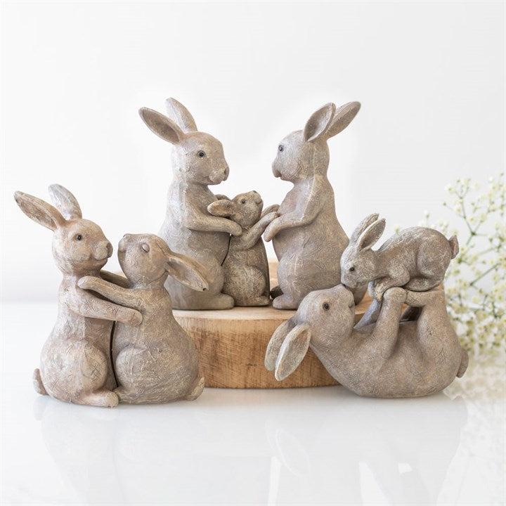 Schattig Beeldje Konijnenfamilie – Losse Polystone Beeldjes