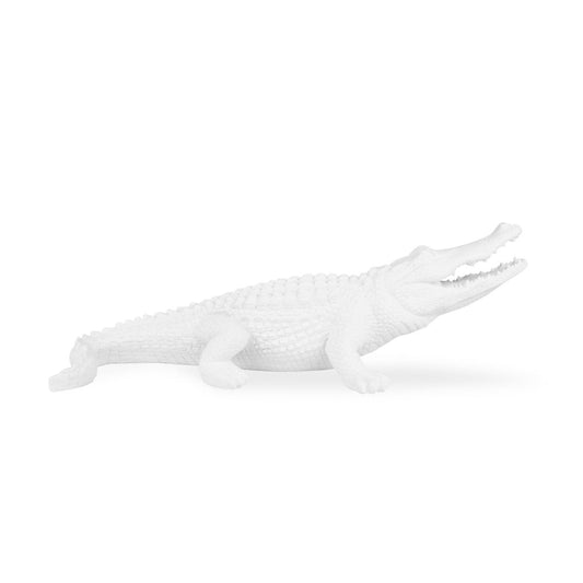 Witte krokodil woondecoratie – beeld van Potiron in modern design (39,5 cm)