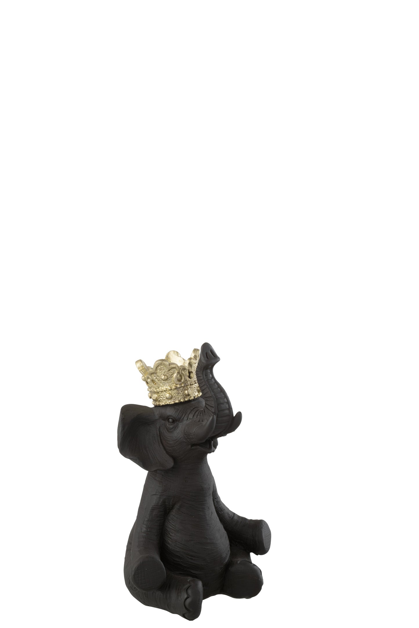 Zwart Olifantenbeeld met Gouden Kroon – 2 Formaten
