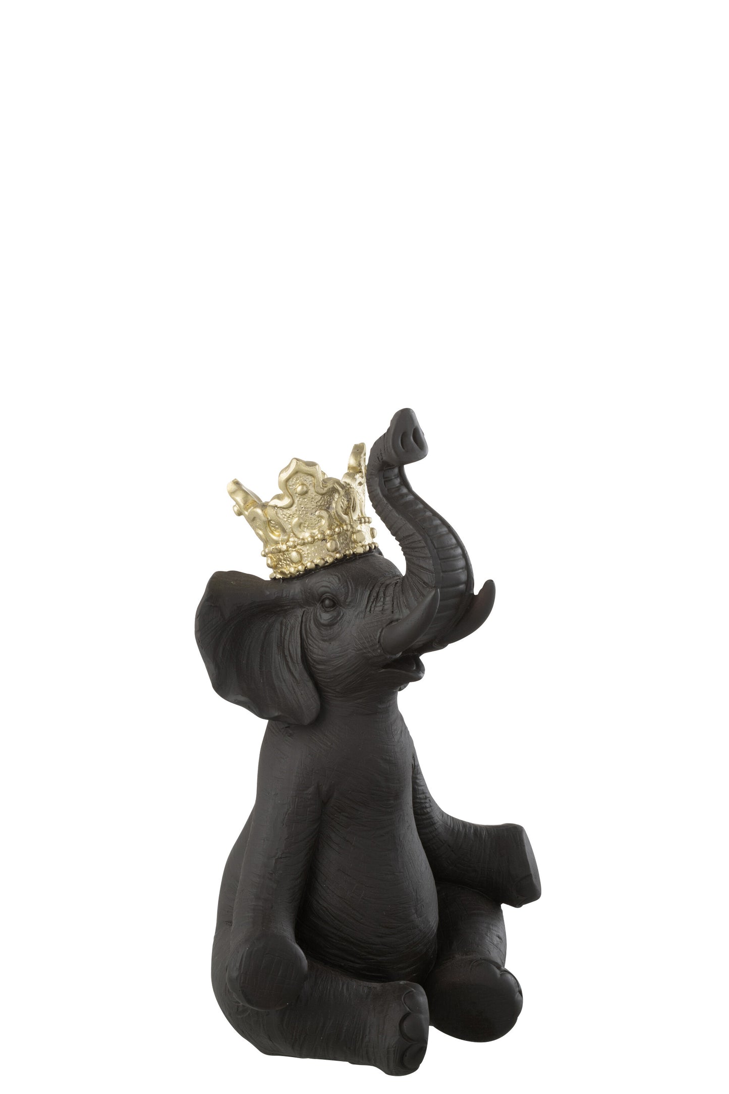 Zwart Olifantenbeeld met Gouden Kroon – 2 Formaten