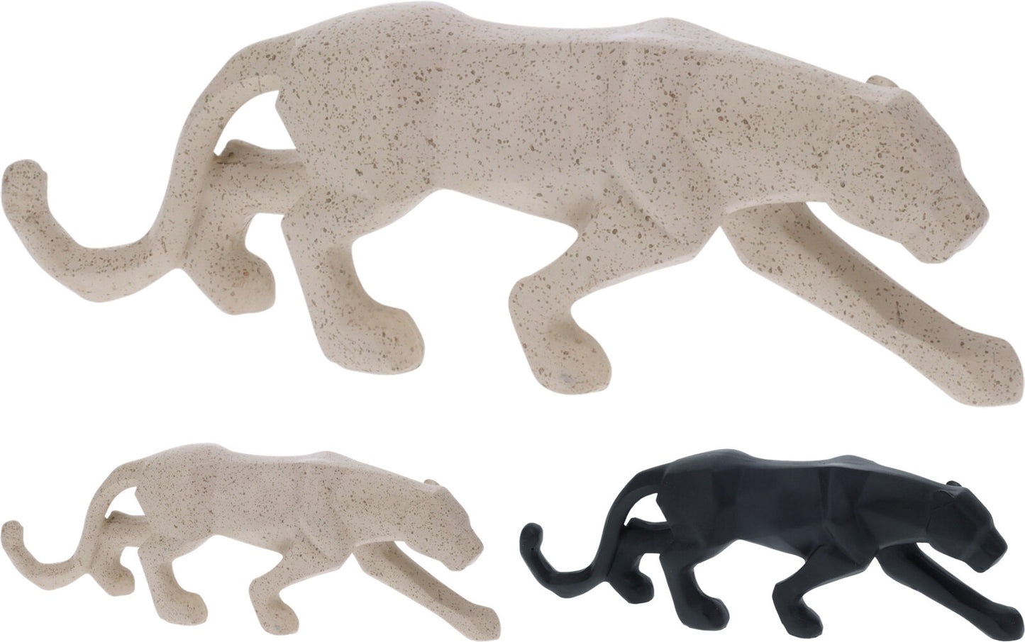 Modern panter beeld 24 cm polystone in naturel zandkleur en zwart decoratief dierenbeeld