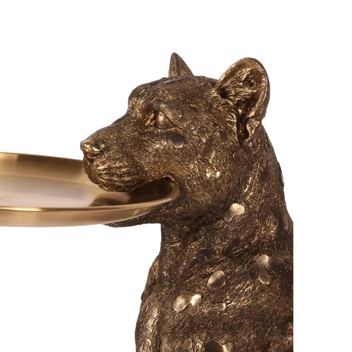 Panter Beeld met Dienblad XL Goud 62 cm – Luxe Polyresin Decoratie