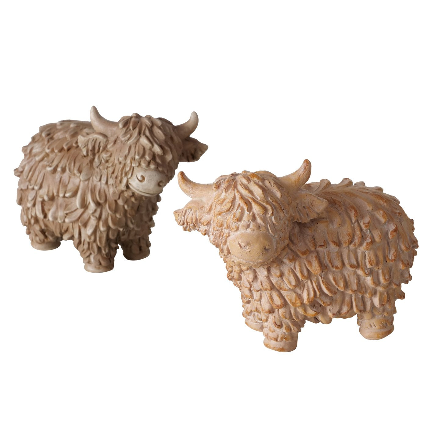 Schotse hooglander beeld 10 cm polyresin kop links en rechts