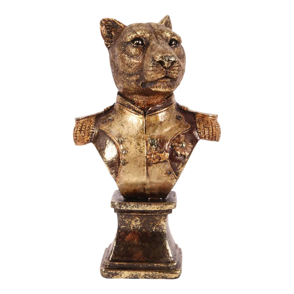 Panter Buste Goud 23 cm – Luxe Dierenbeeld in Uniform – Dutch Style