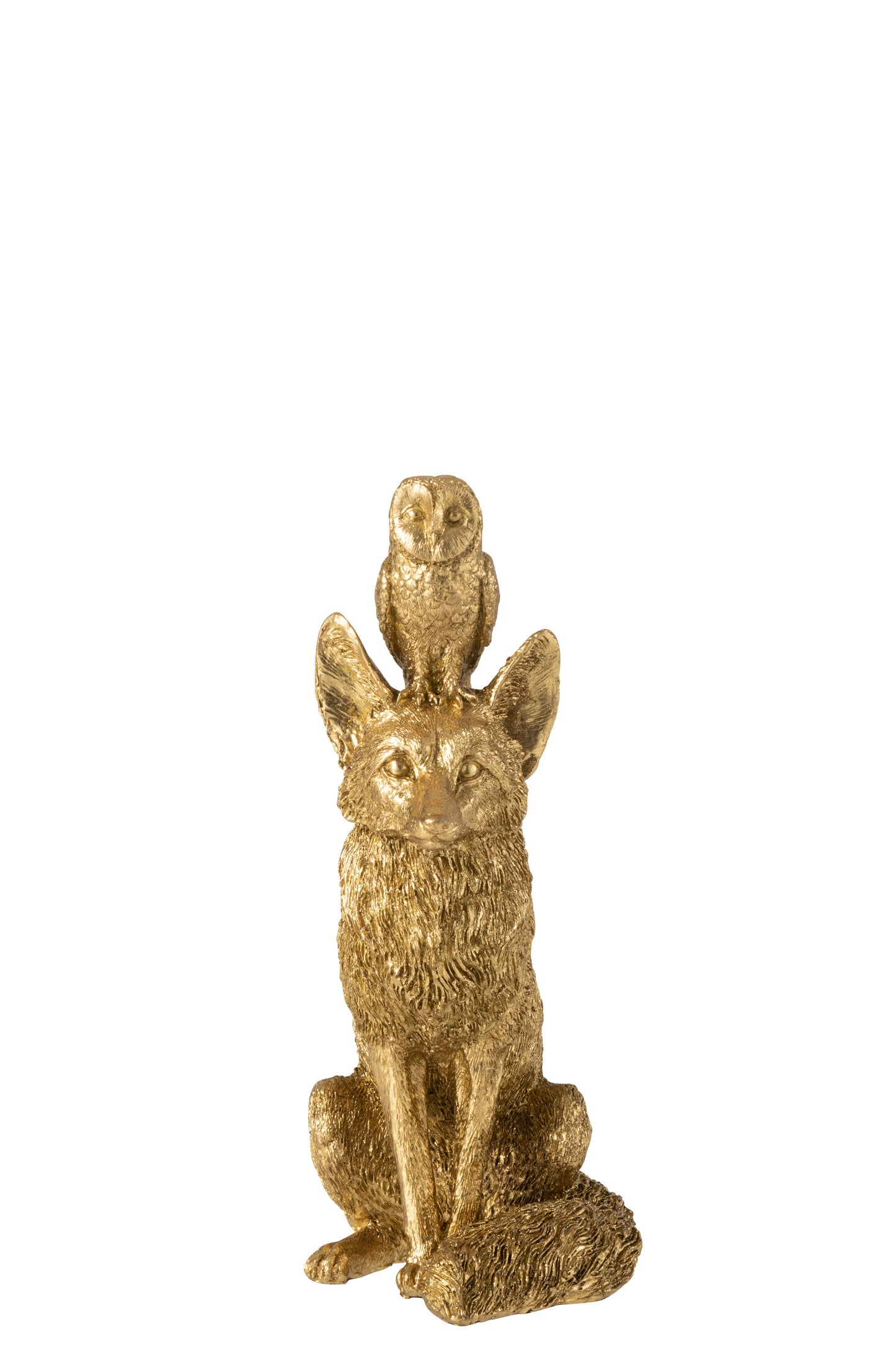 Vossenbeeld met Uil – Gouden Dierenbeeld 28 cm