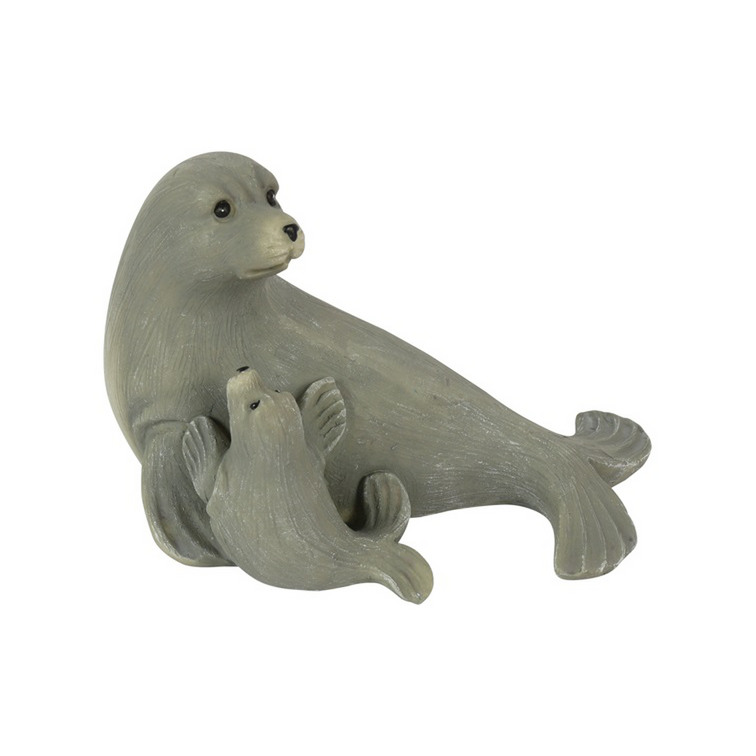 zeehond beeld met jong grijs dieren decoratie polystone