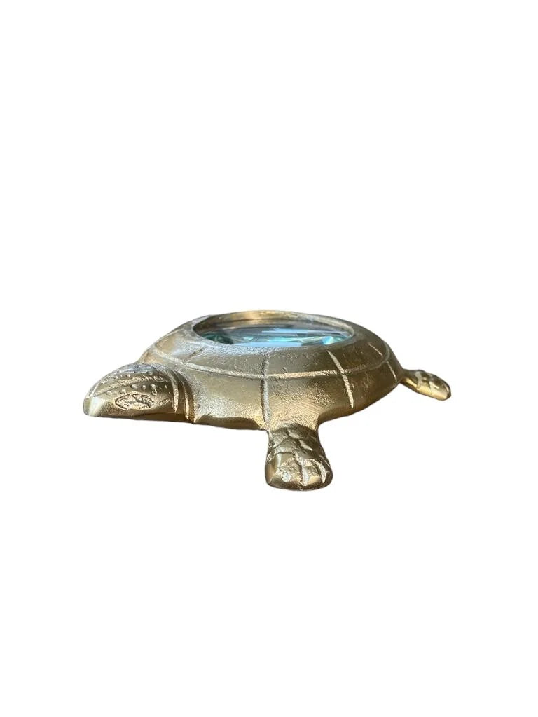 Gouden Schildpad Beeldje met Vergrootglas