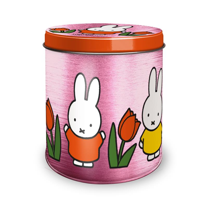 Nijntje voorraadblik roze met tulpen Ø10x11,5 cm metalen opbergblik kinderkamer