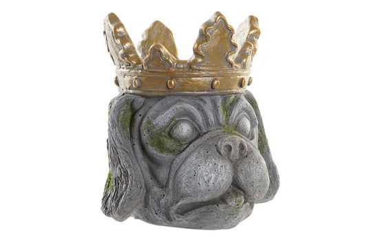 Dog Head Flower Pot – Gray with Gold Crown