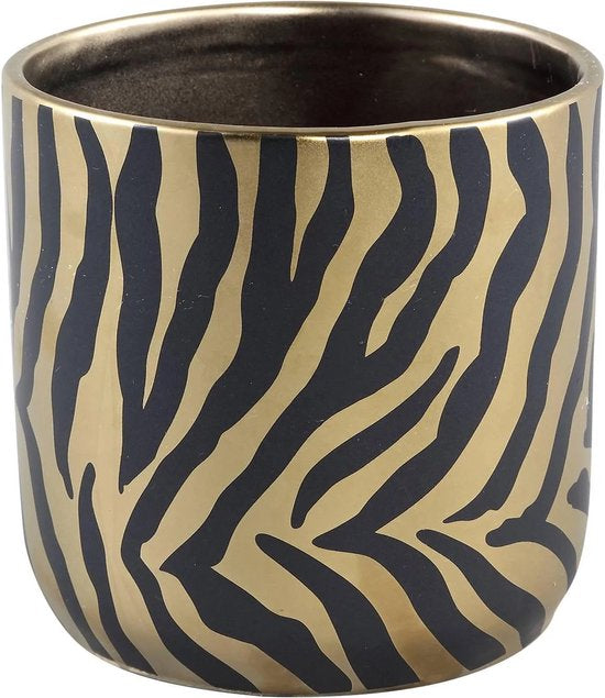 zebra print plant pot Zebra Print Flower Pot – Gold and Black Ceramic