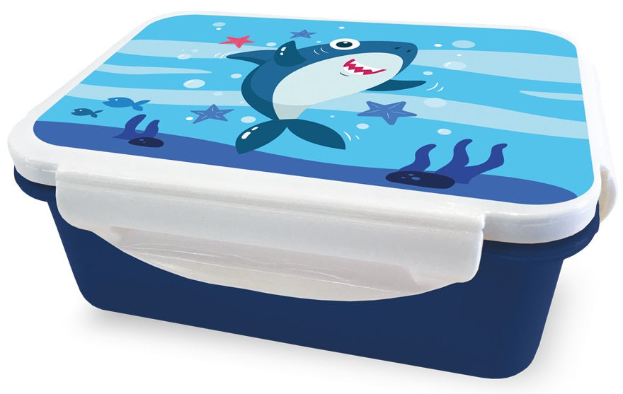 Kinder broodtrommel met haai print – BPA‑vrij lunchbox blauw voor school
