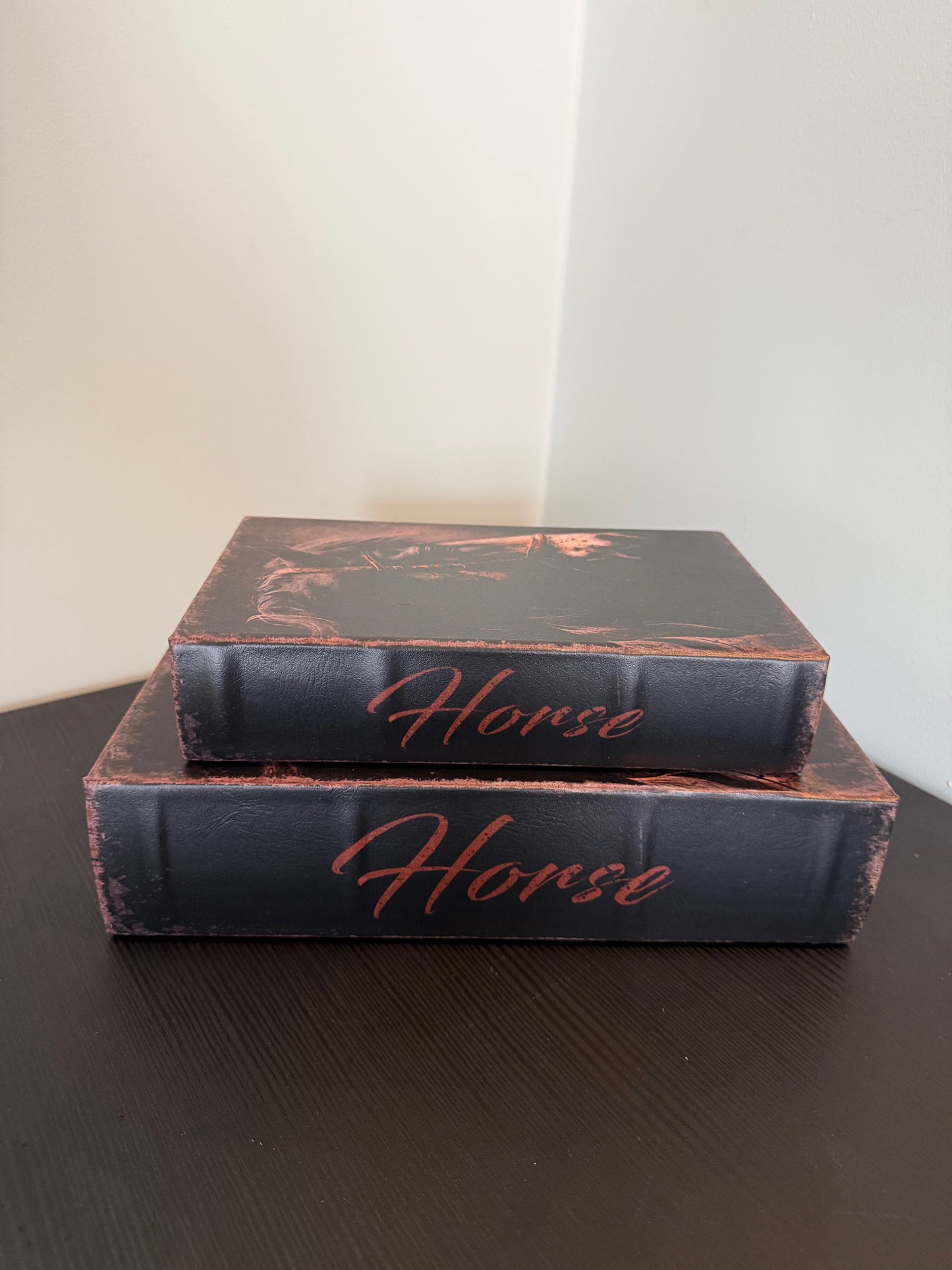 Decoratieboek Opbergdoos met Paard – Luxe Boekendoos Set – Zwart/Rood