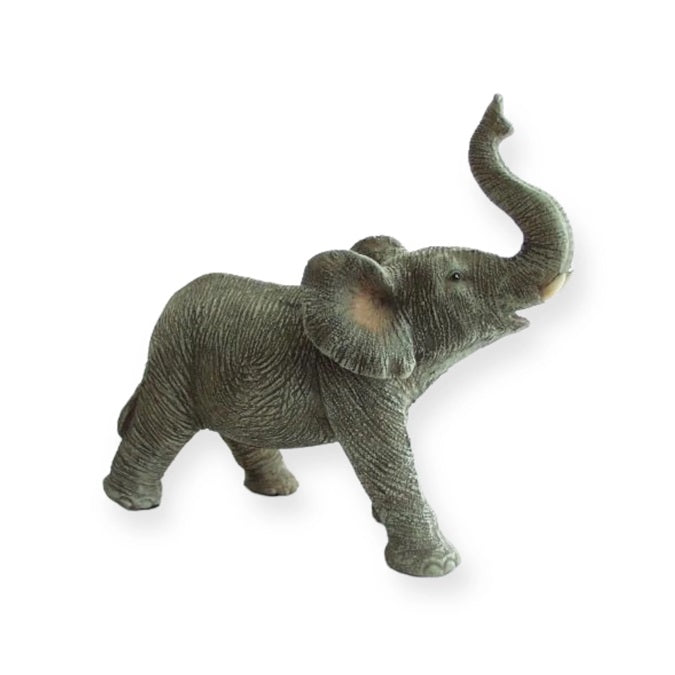 Staand olifantenbeeld met slurf omhoog – donkergrijs 19x13 cm