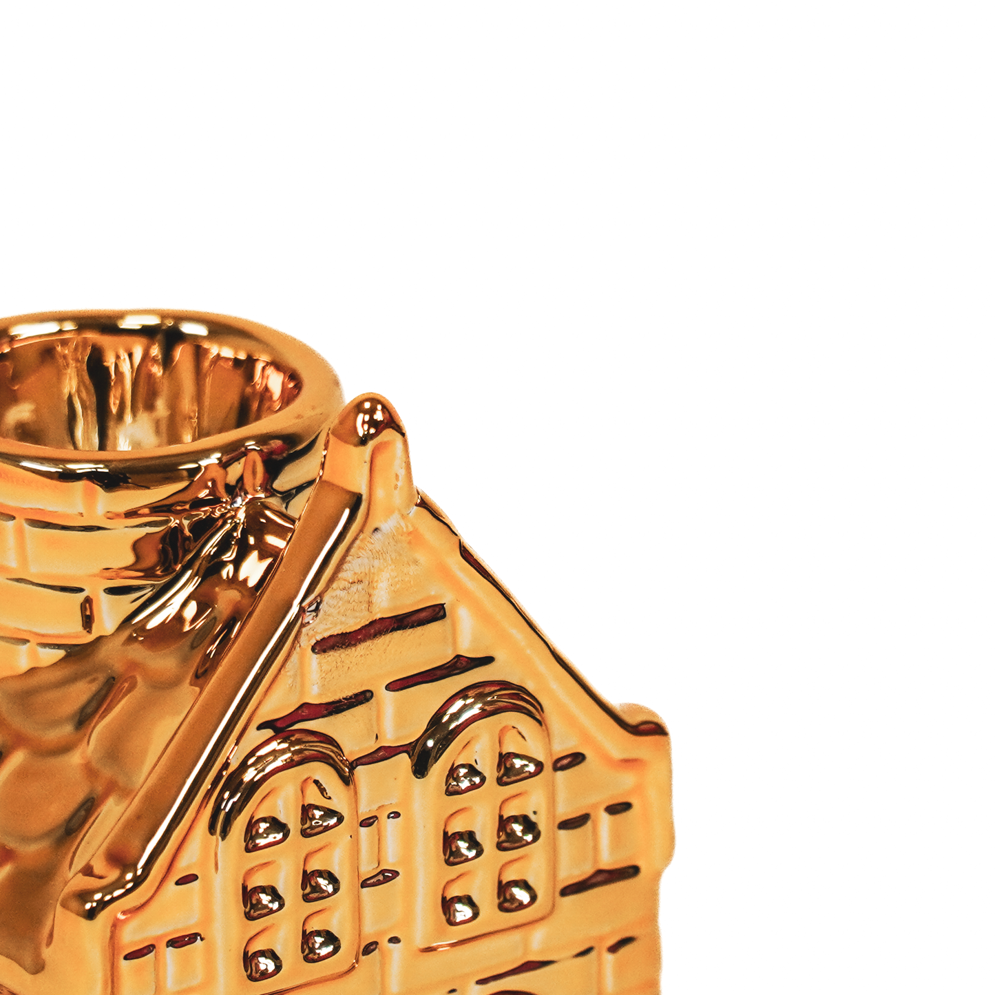 Gouden Keramiek Huisje – Kaarshouder – 11 cm