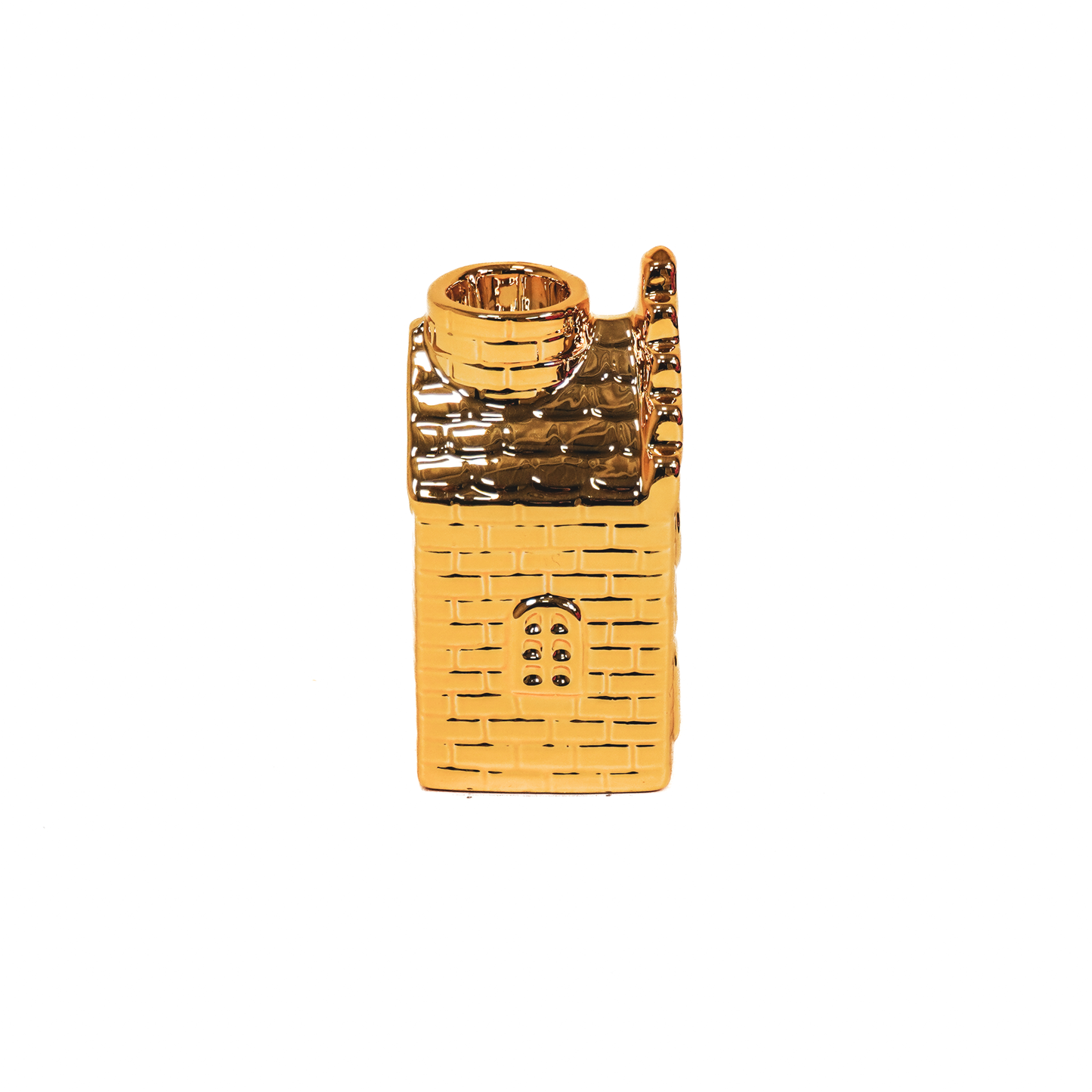 Gouden Keramiek Huisje – Kaarsenhouder – 11 cm