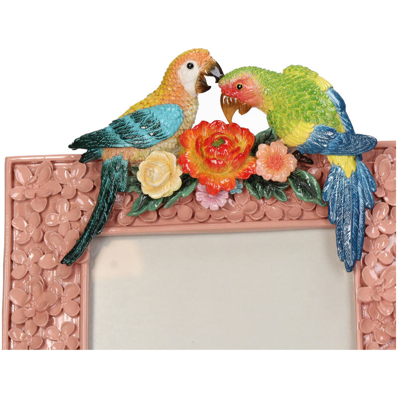 Roze Fotolijst met Papegaaien – Tropisch Design | 13x18 cm | Polyresin
