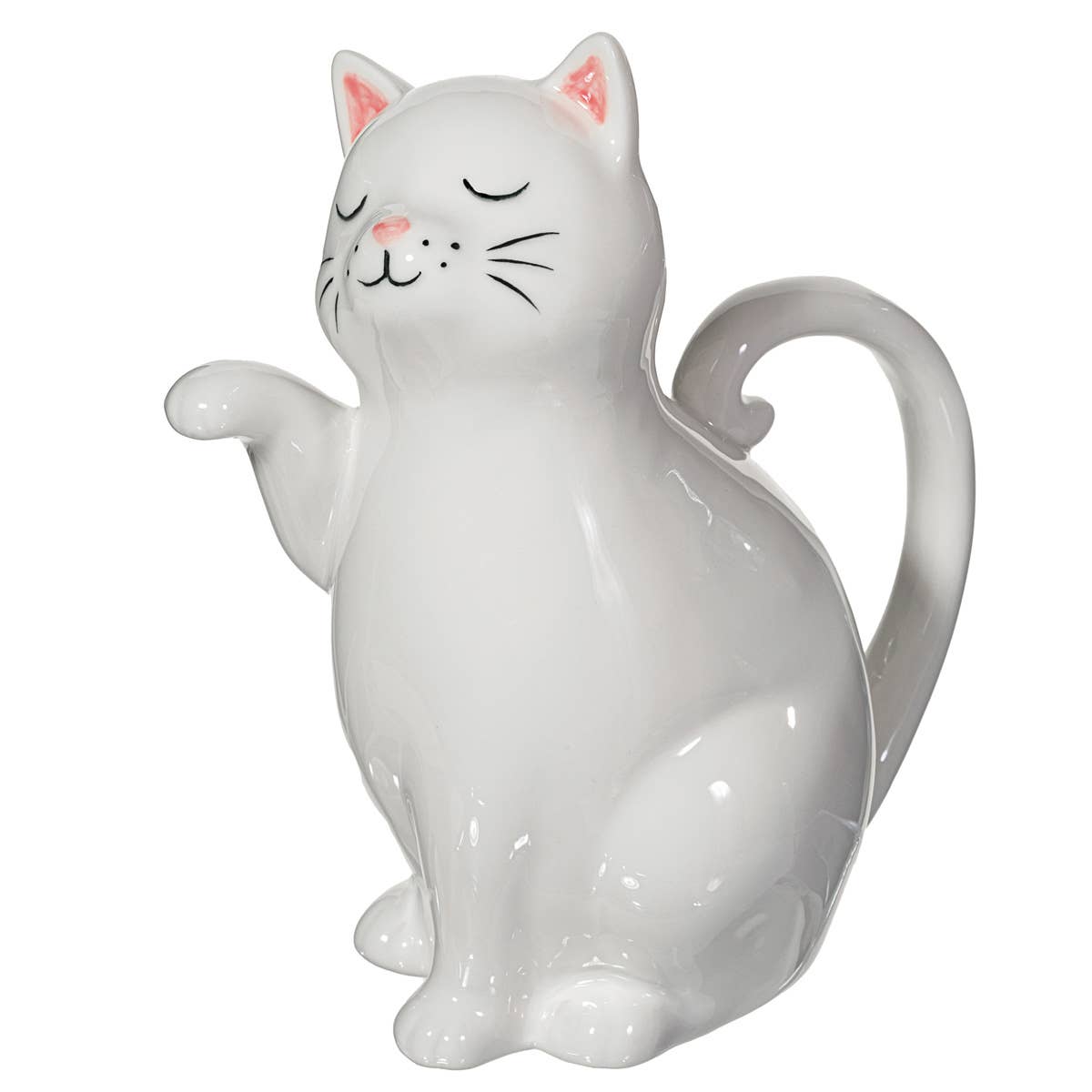 Witte keramieken kan in de vorm van een kat – 17 x 10 x 19 cm – met roze accenten
