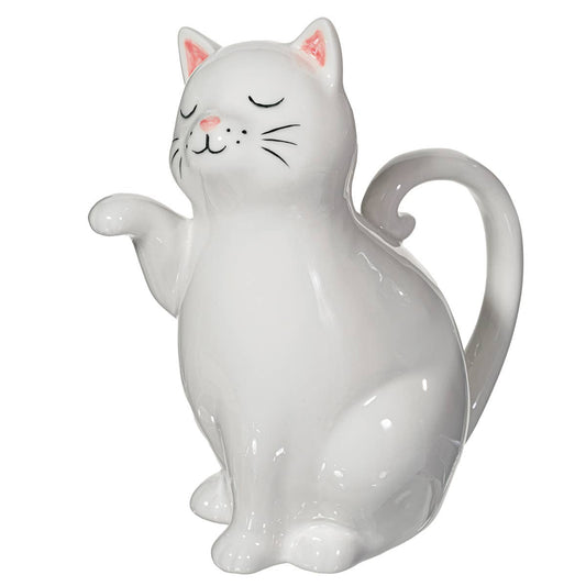 Witte keramieken kan in de vorm van een kat – 17 x 10 x 19 cm – met roze accenten