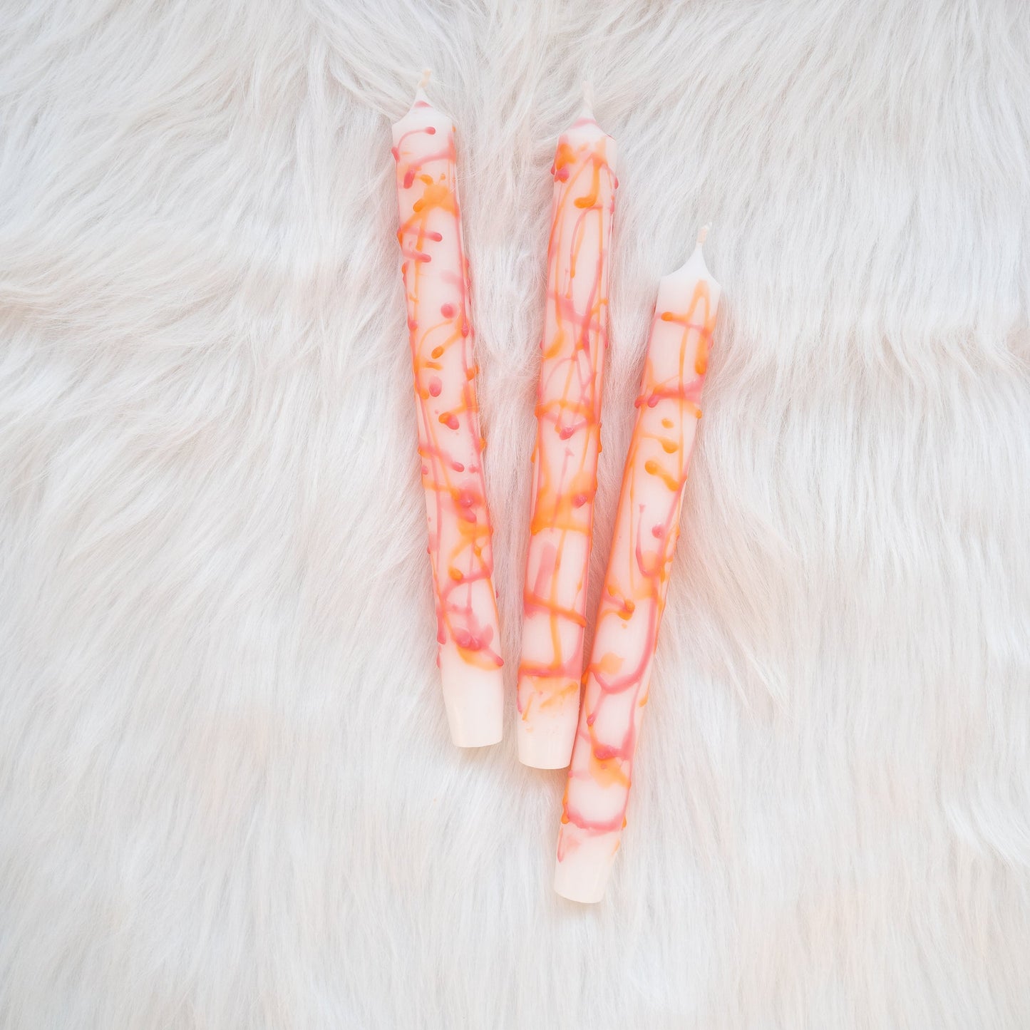 Dip Dye Kaarsen – Wit/Roze/Oranje – Handgemaakt – Set van 2