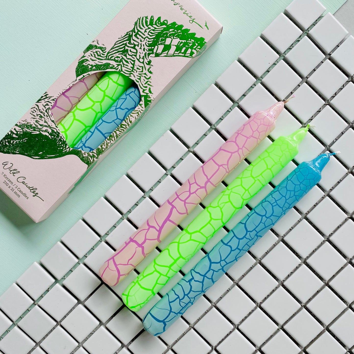 Set van 3 Krokodillen Kaarsen – Handgemaakt Dip Dye Design